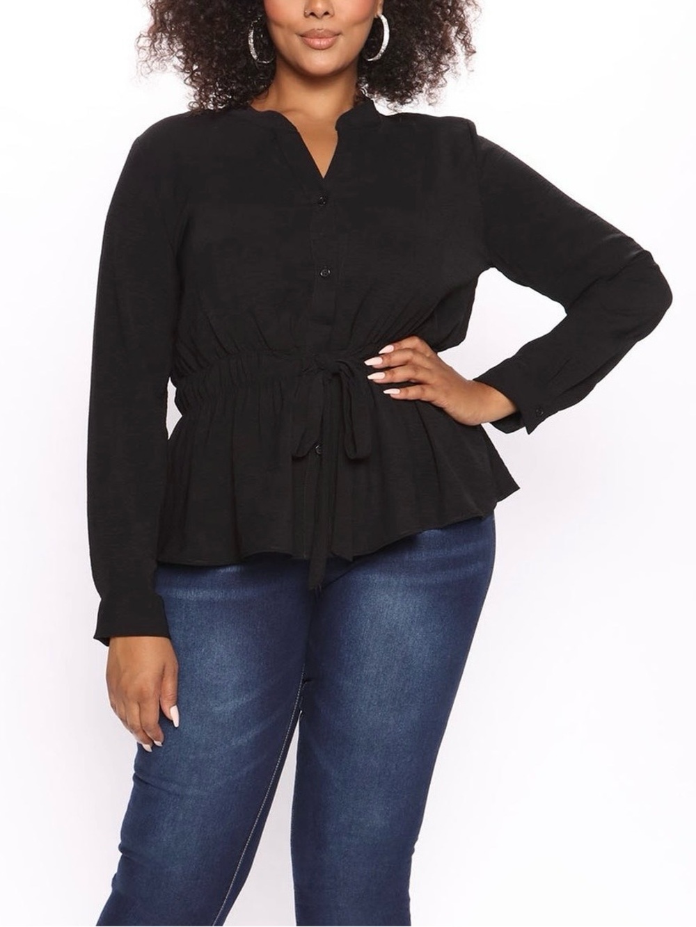 NWT Fashion Nova Black Tie-Waist Peplum Blouse
